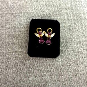 Vintage Birthstone Amethyst Gold Tone Angel Earrings
